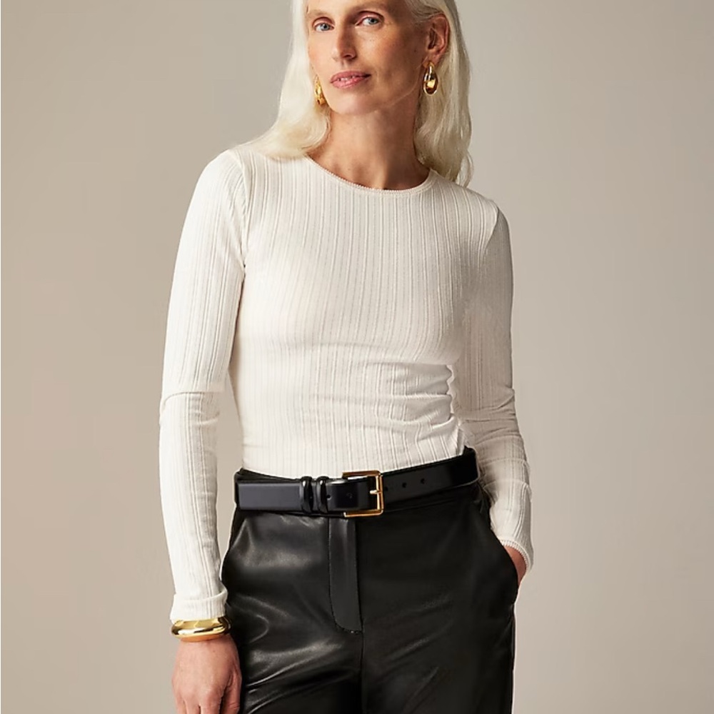 J. Crew Women's Cream Pointelle Ribbed Long Sleeve Top